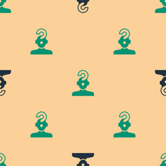 Green and black Human head with question mark icon isolated seamless pattern on beige background. Vector