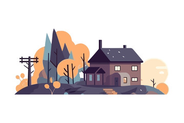 landscape with cute cartoon cottage