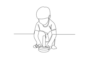 Single one-line drawing little kids are excited to play. Children playing with toys concept. Continuous line drawing illustration