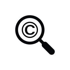 Magnifying glass with copyright icon on white background. Copyright icon, intellectual property, business, confidential, law, patent, act