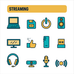 Streaming icons. Streamer gamer vector set. Color icon design.