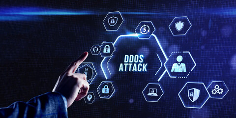 Internet, business, Technology and network concept. DDoS ATTACK inscription, online attack concept inscription, online security concept.