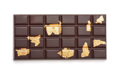 Dark chocolate bar with pieces of edible gold