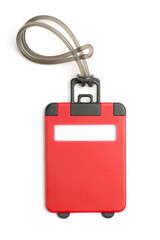 Front view of red plastic luggage tag
