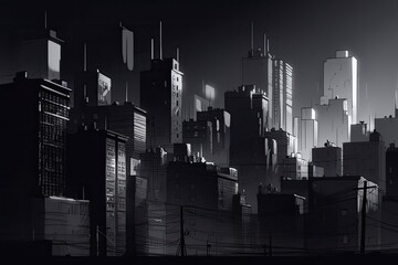 A cityscape with a large building and a sign  Generative Ai