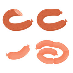 Vector cartoon image of meat products. The concept of farm fresh meat, smoked sausages, etc. Cooking and selling elements for your design.