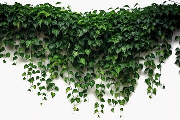 Hanging vines ivy foliage jungle bush, heart shaped green leaves climbing plant nature backdrop , generate ai