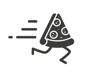 Black pizza slice icon logo for fast food delivery. Fast food food. Vector illustration. Flat style.