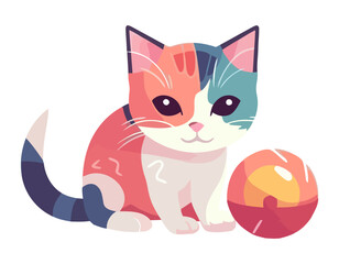 Cute kitten playing with toy ball vector illustration