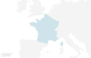Fototapeta na wymiar フランスを中心とした青のドットマップ。　中サイズ