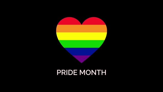LGBTQ multicolored rainbow flag heart shape on black background