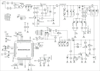 Connection of peripheral devices to the microcontroller.
Vector electrical
schematic diagram of an electronic device with power unit.