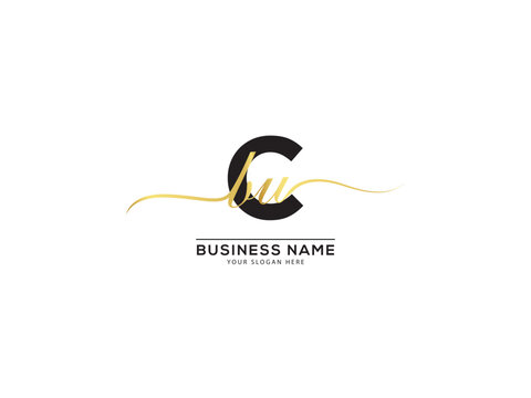 Modern signature CBU letter logo, Royal bcu luxury golden logo for business