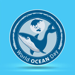 World oceans day design with Whale in underwater ocean