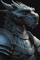 dragon wearing knight armour. Generative AI image.