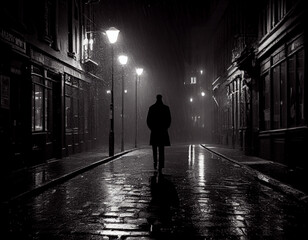 Lonely Man Going Through Quiet Street