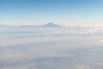 Aerial landscape from aircraft of Pico de Orizaba volcano, Mexico state, Mexico.