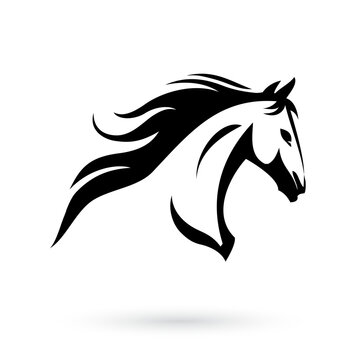 Stylized black and white horse head logo template on white background, perfect for branding or logos