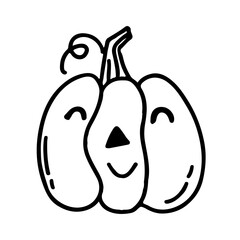 Hand drawn line art of cute Halloween pumpkin in doodle style