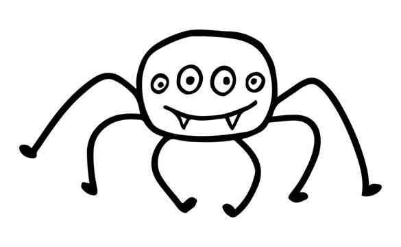 Vector isolated cute spider with fangs picture illustration in doodle style