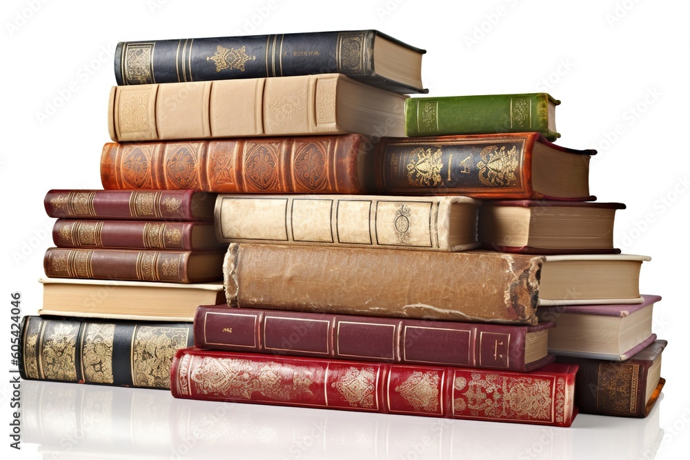 Poster stack of books isolated on white background. ai generated