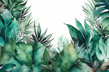 Vector hand drawn watercolor background with tropical plants