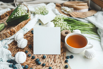 Postcard with place for text and summer holiday composition, good holiday morning