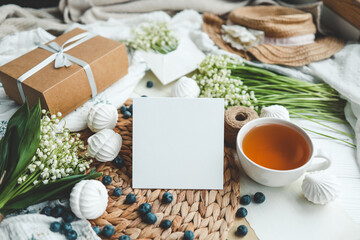 Postcard with place for text and summer holiday composition, good holiday morning