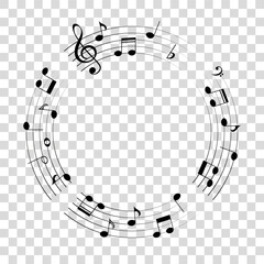 Round music notes frame, vector illustration.