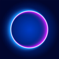 Round neon frame, glowing circle on dark background, vector illustration.