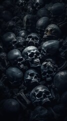 Dark Mode background with Creepy Skull Heads. Gen AI	
