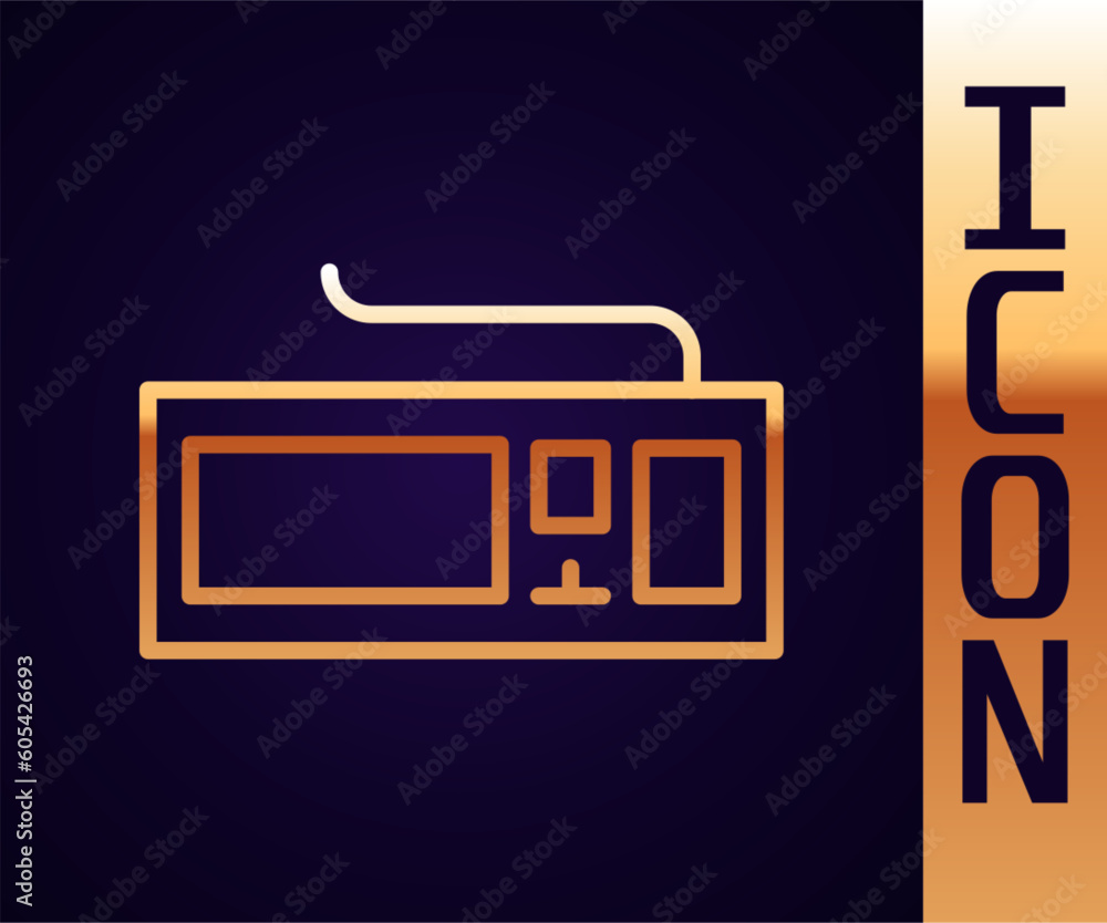 Poster gold line computer keyboard icon isolated on black background. pc component sign. vector illustratio