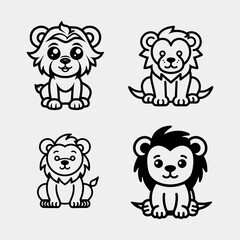 set of Cute cartoon lion. Isolated on white background