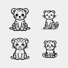 set of cartoon cute little leopard, design funny illustration