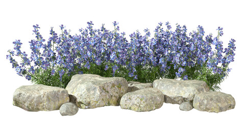 Flowers blossoming and rocks composition design cutout backgrounds 3d rendering png © Krit