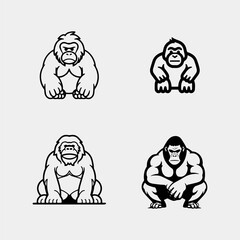 Set of baby gorilla cartoon with different poses and expressions