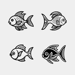 Fish - set of vector icons isolated on white