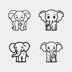 set of Cute elephant hand drawn vector illustration