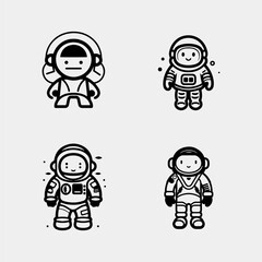 Set of cute Cartoon astronauts in various poses. Vector illustration.