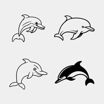 set of Dolphins graphic icons set. Signs swimming dolphins isolated on white background