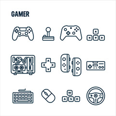 Gamer icons. Gamer and streamer vector set. Linear icon design. Controls and peripherals. © Israel