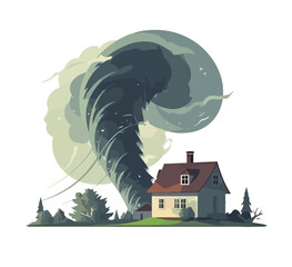 tornado with spiral twists destroys house