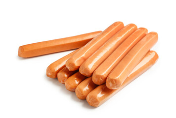 Tasty sausages on white background