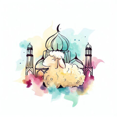 Realistic Eid Adha Illustration Infused with Islamic Patterns, Generative AI