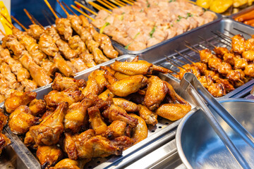 Different meat skewer in street market