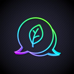 Glowing neon line Leaf Eco symbol icon isolated on black background. Banner, label, tag, logo, sticker for eco green. Vector