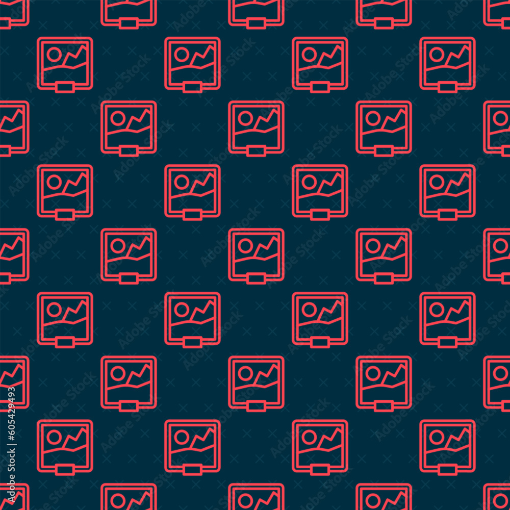 Poster red line picture icon isolated seamless pattern on black background. vector