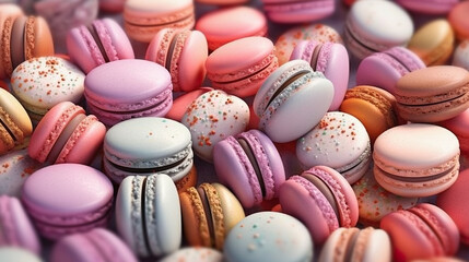 A pile of macarons sitting on top of a table. Generative AI.