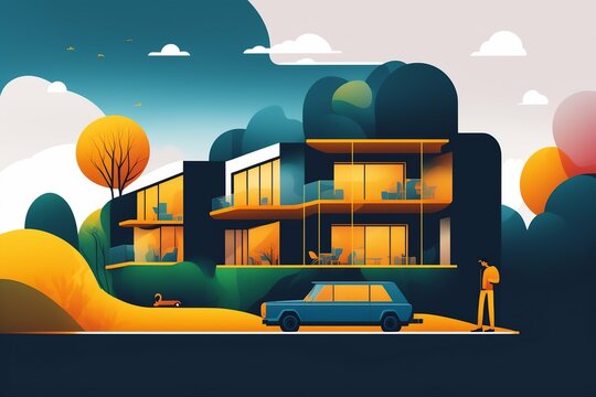 vector, house, illustration, building, room, cartoon, home, interior, city, design, sky, architecture, art, street, furniture, shop, road, tree, car, cloud, icon, wall