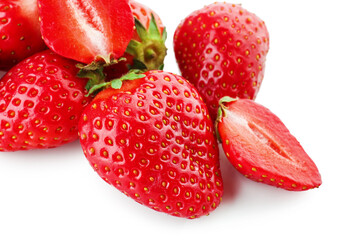 Heap of fresh strawberries on white background